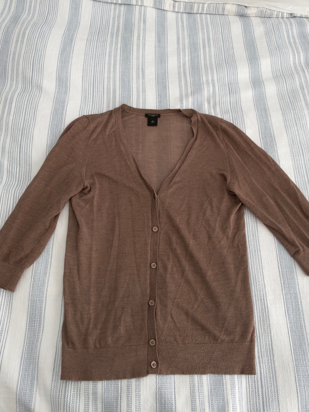 ANN TAYLOR Light Brown V-Neck Button Cardigan Sweater